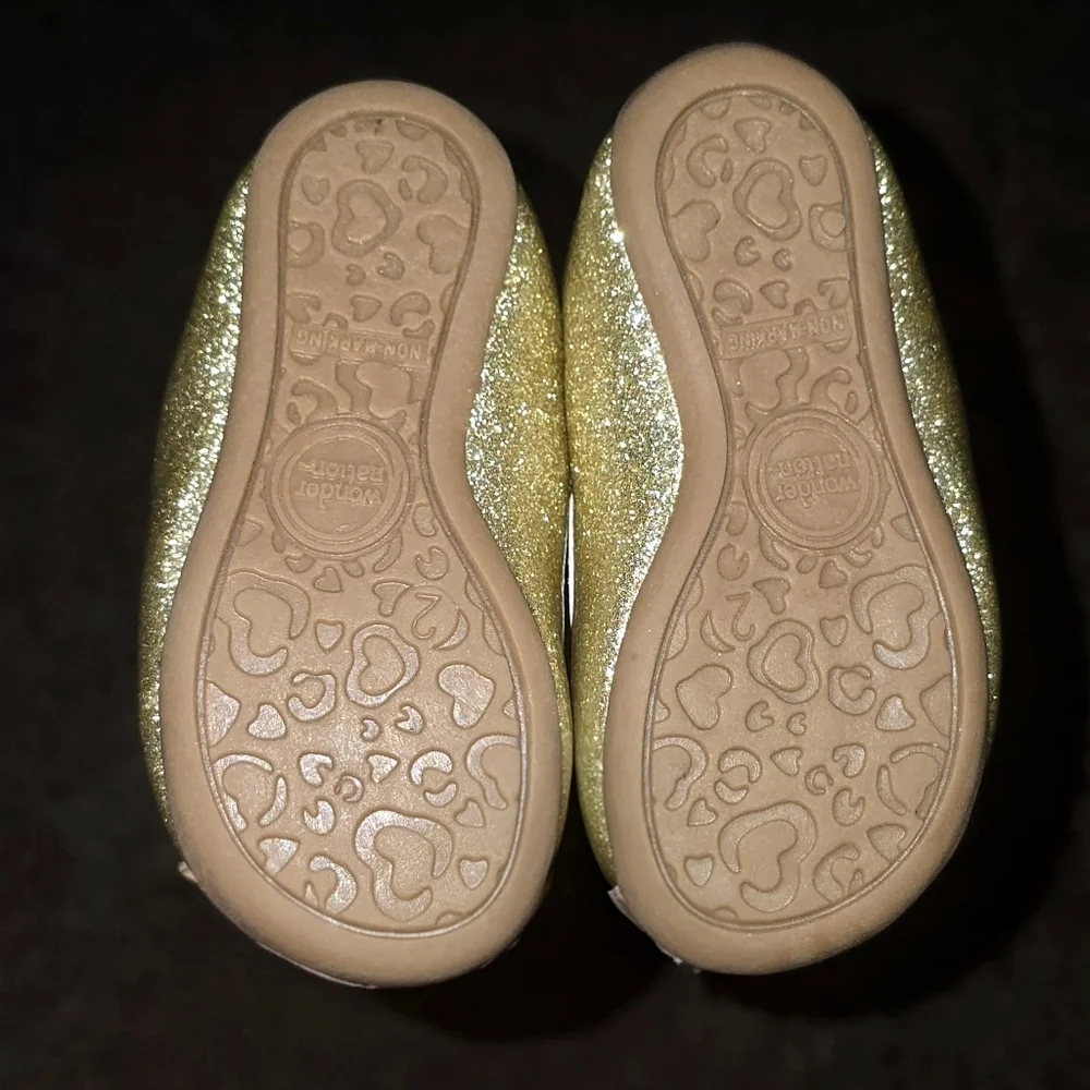 Wonder Nation Gold Glitter Bow Ballet Flats Size 2 Baby Girls